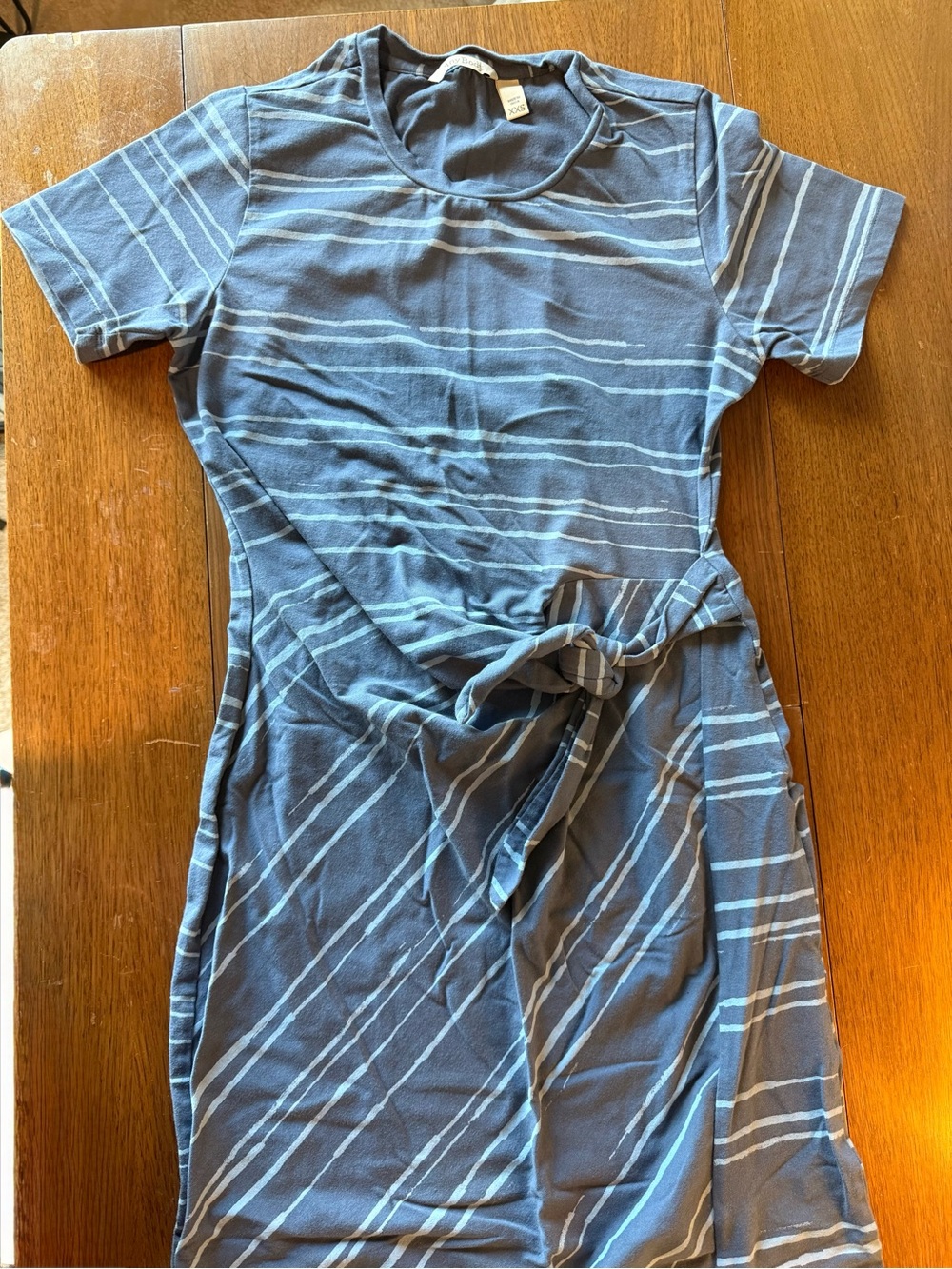 AnyBody Blue Striped Tie-Waist Dress